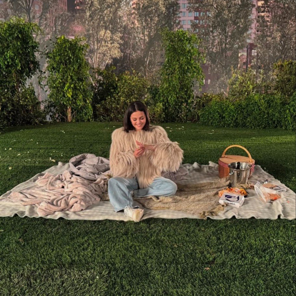 Selena Gomez enjoys her proposal picnic.