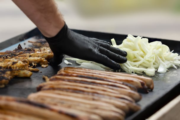 Sausages on grill.
