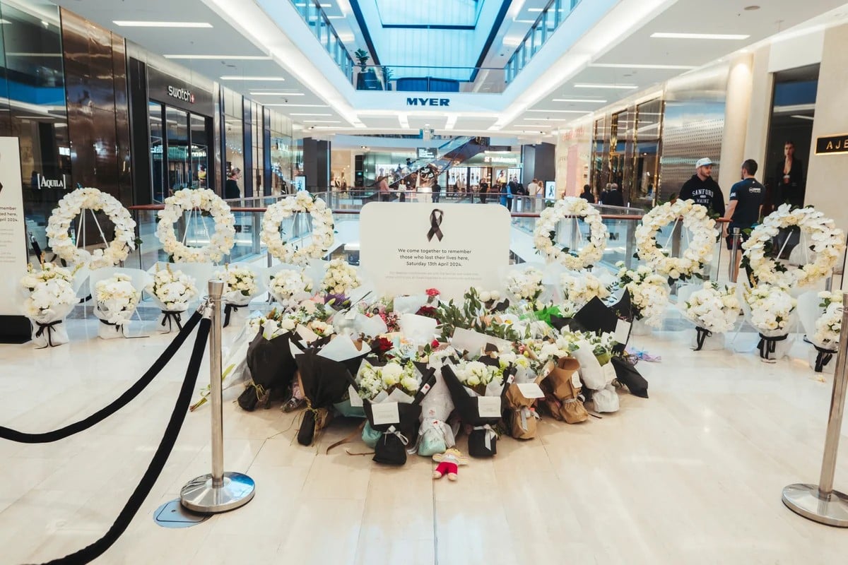 Floral tributes during the re-opening of the Westfield Bondi Junction. 