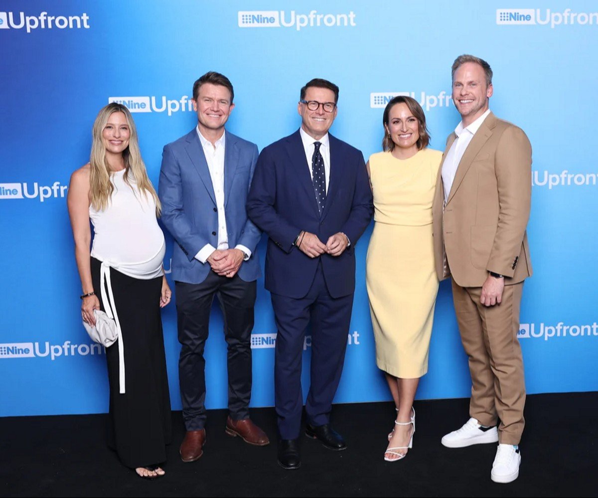 Renee Bargh, Alex Cullen, Karl Stefanovic, Jayne Azzopardi and Tim Davies attend the Nine 2025 Upfronts. 