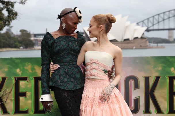 Cynthia Erivo and Ariana Grande promoting Wicked in Sydney Australia. Image: Getty.