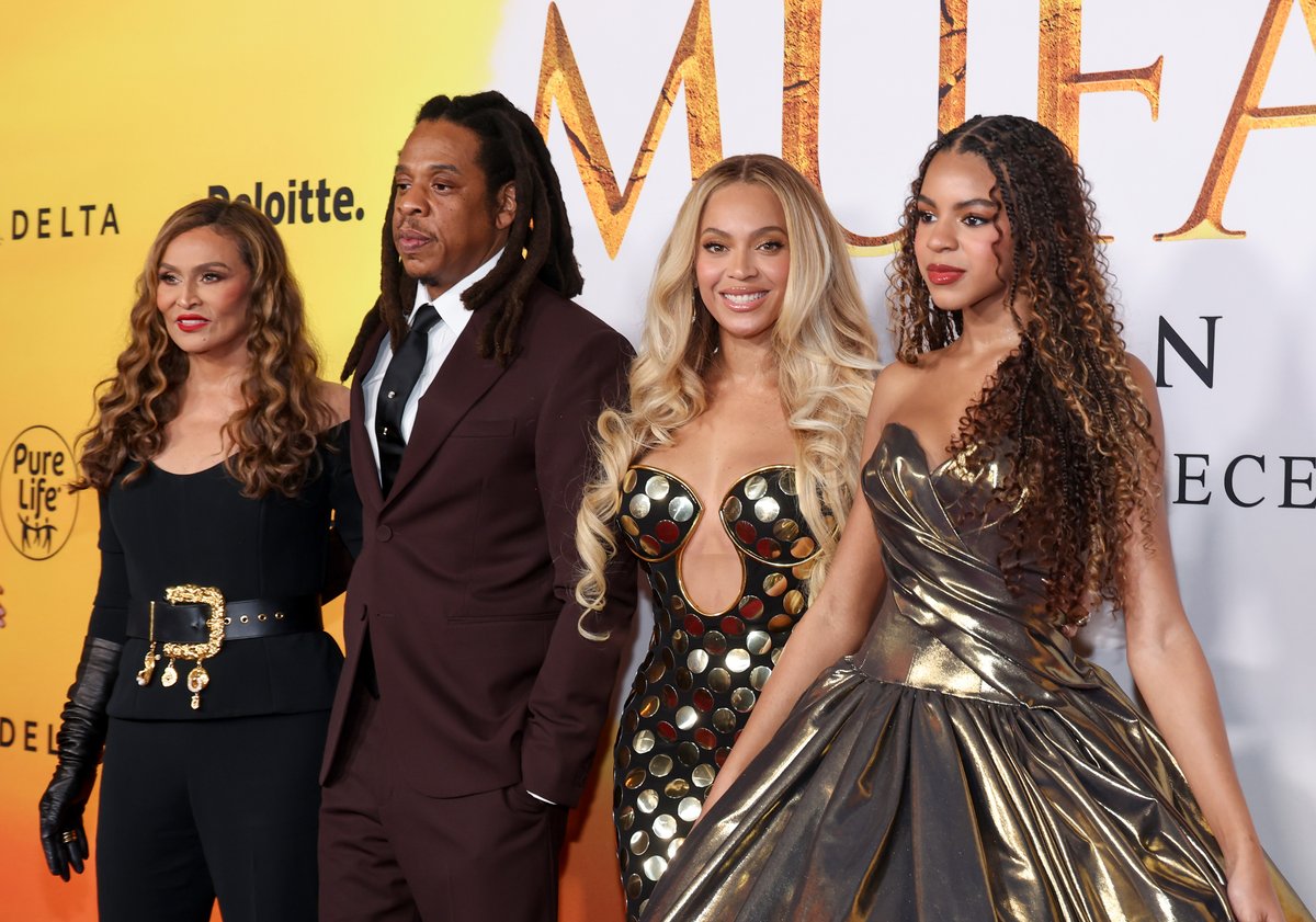 Tina Knowles, Jay-Z, Beyoncé and Blue Ivy Carter at the Los Angeles premiere of Disney's Mufasa: The Lion King.