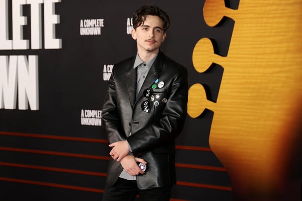 Timothee Chalamet at the A Complete Unknown premiere in Los Angeles.