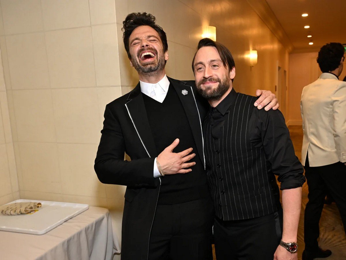 Sebastian Stan and Kieran Culkin at the Golden Globes. 