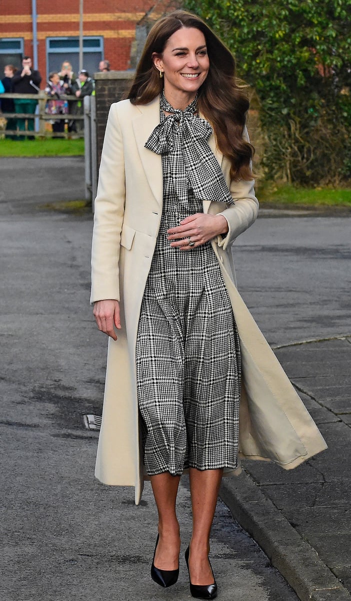 Princess Catherine wears a Zara checked dress and cream coat to a recent engagement