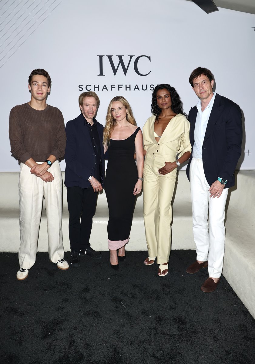 George Russell, Jerry Bruckheimer, Kerry Condon, Simone Ashley and Toto Wolff at the Miami GP.
