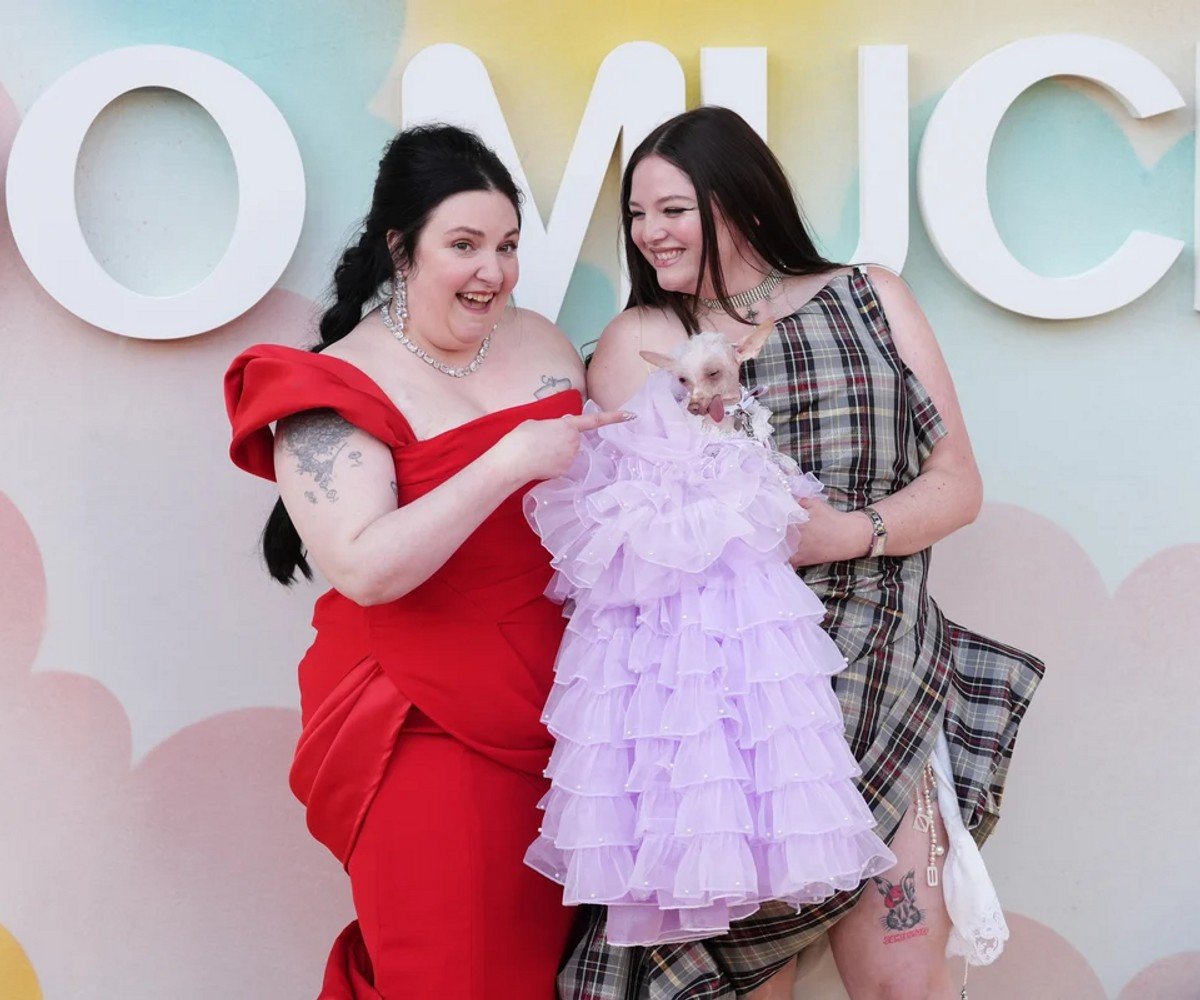Lena Dunham and Megan Stalter attend a screening of Too Much.