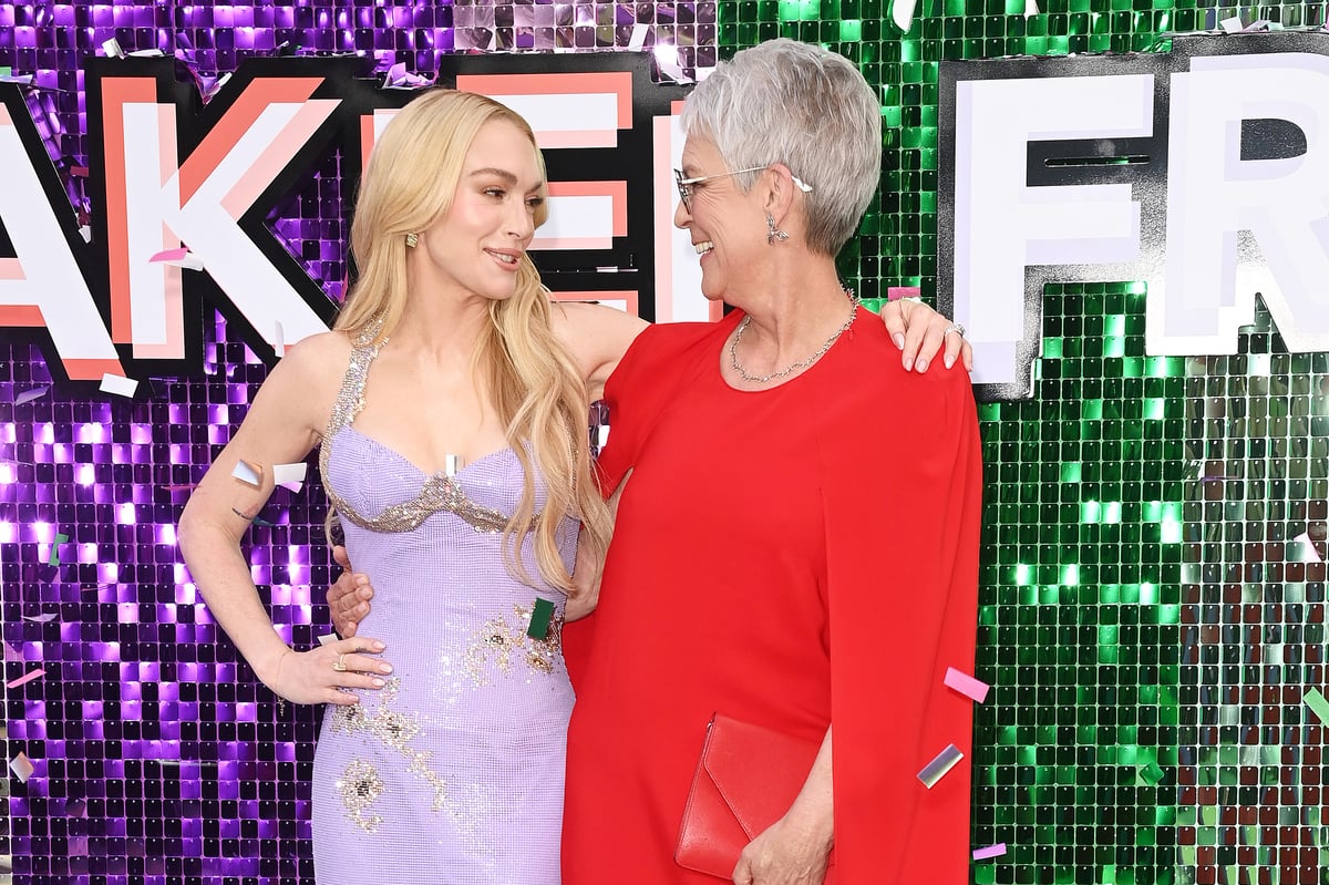 Lindsay Lohan and  Jamie Lee Curtis on the Freakier Friday press tour. Image: Getty 