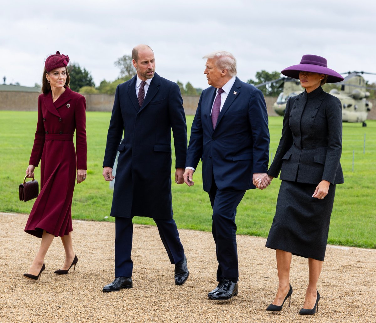 Catherine, Princess of Wales (L) and Prince William, Prince of Wales (2nd L) arrive at Windsor Castle with US President Donald Trump and First Lady Melania Trump.