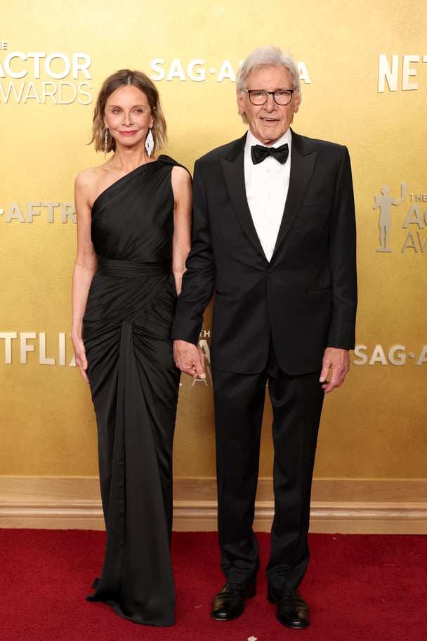 Calista Flockhart and Harrison Ford at the 32nd Annual Actor Awards. Image: Getty.