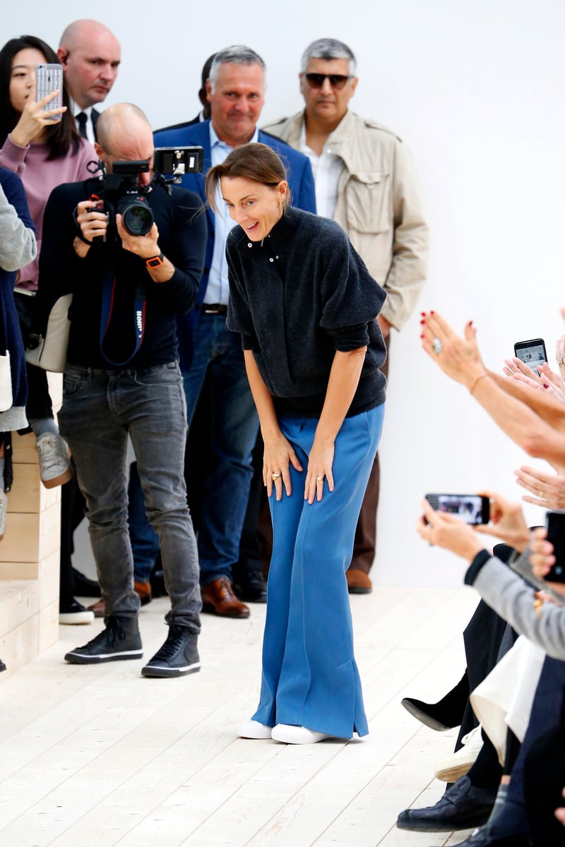 Phoebe Philo takes a bow after presenting her collection for Celine in 2011.