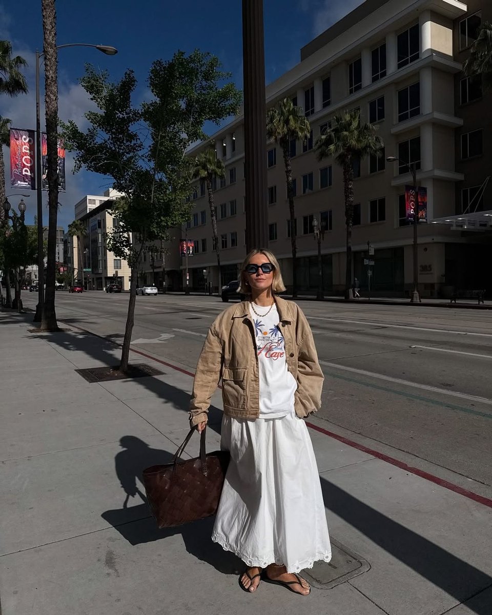 Influencer Polly Sayer styles a 'third piece' with her street style look.