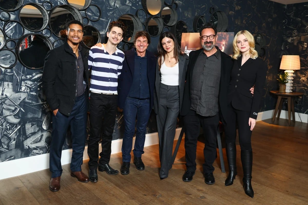  Greg Tarzan Davis, Timothée Chalamet, Tom Cruise, Monica Barbaro, James Mangold and Elle Fanning at the premiere of A Complete Unknown.