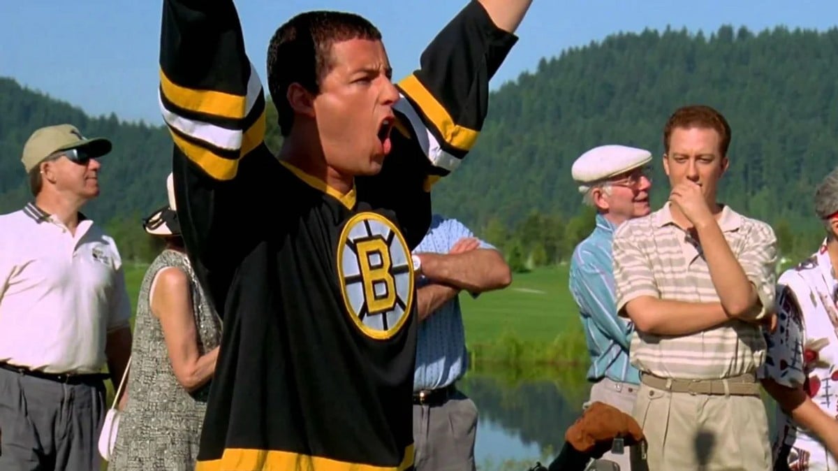 A still of Adam Sandler from 1996 Happy Gilmore movie. 