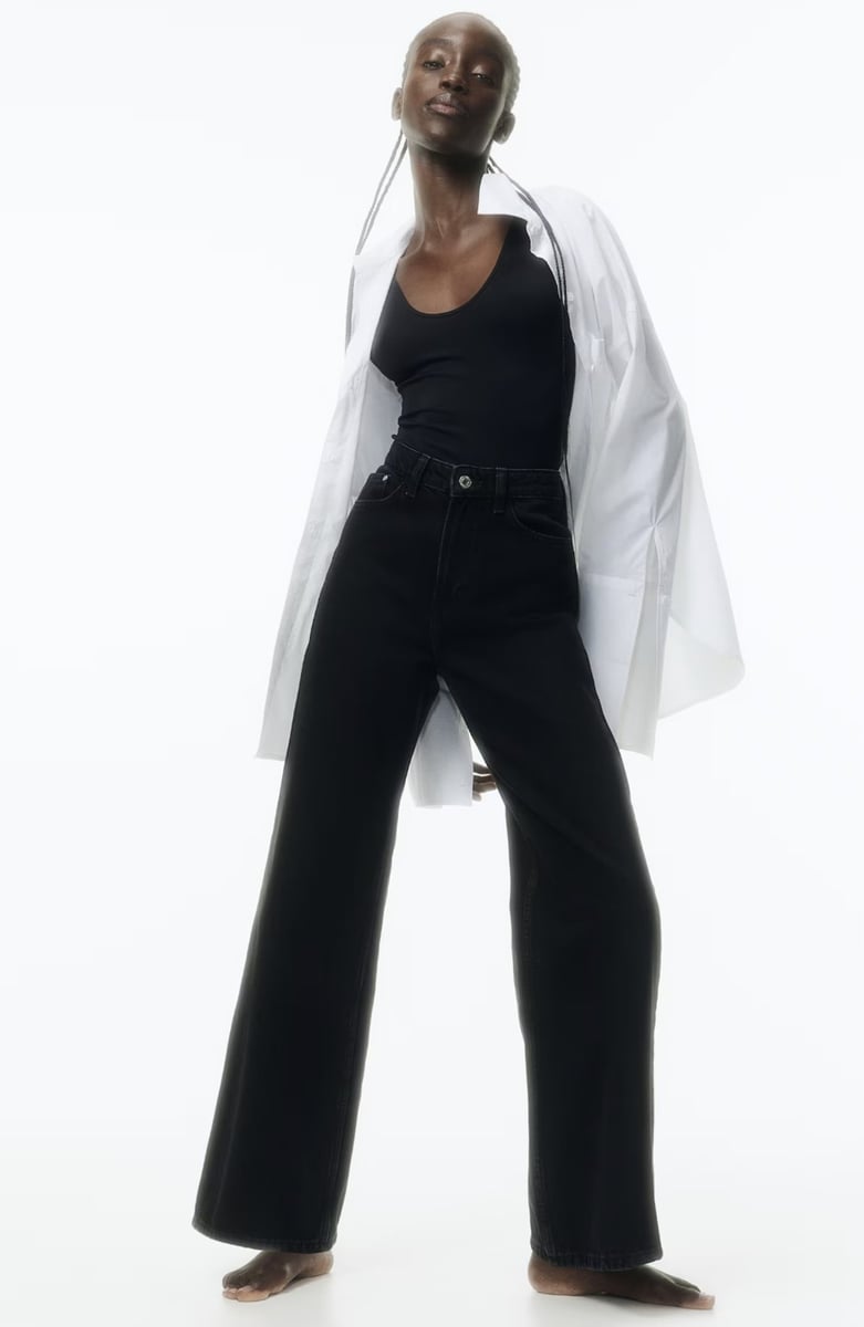 black wide leg high waist jeans H&M