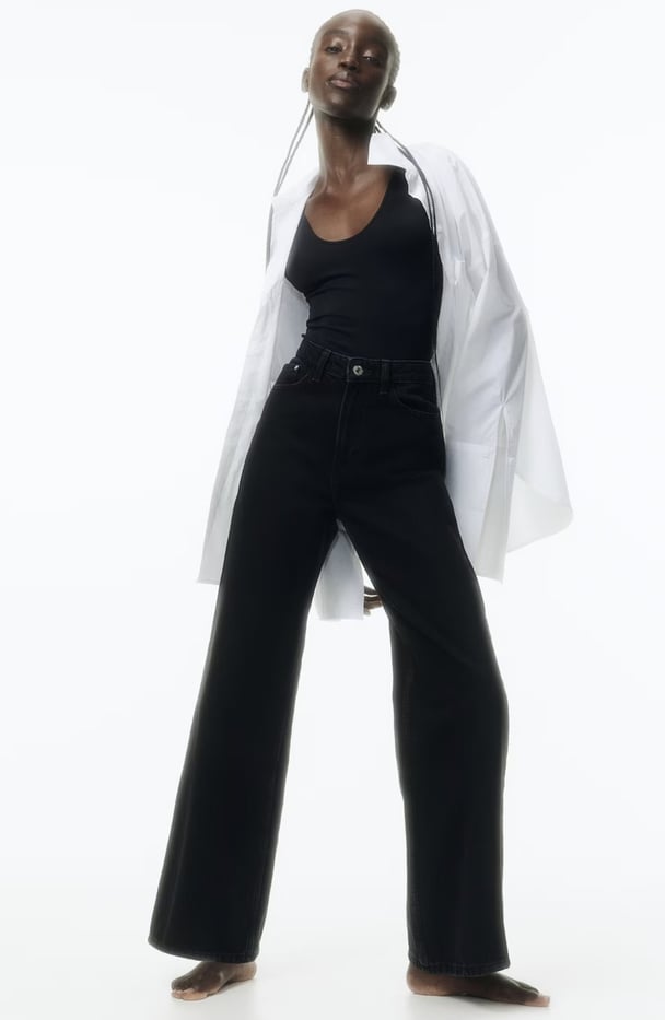 black wide leg high waist jeans H&M