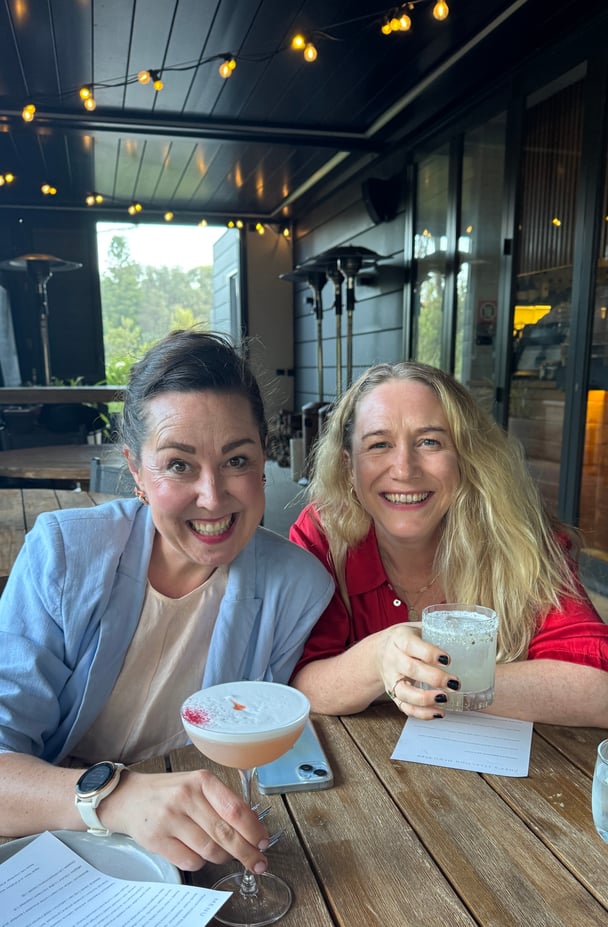 Me and my friend Tori Haschka enjoying cocktails at Bangalay in Shoalhaven Heads. Holly's favourite fancy dinner close to home.