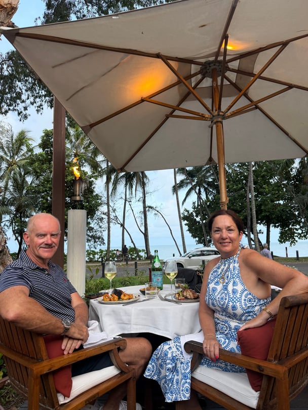 Leonie and her husband at dinner.