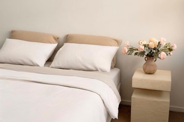 The neutral bedroom. Image: Supplied.