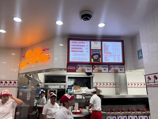 The counter of In-And-Out Burger.