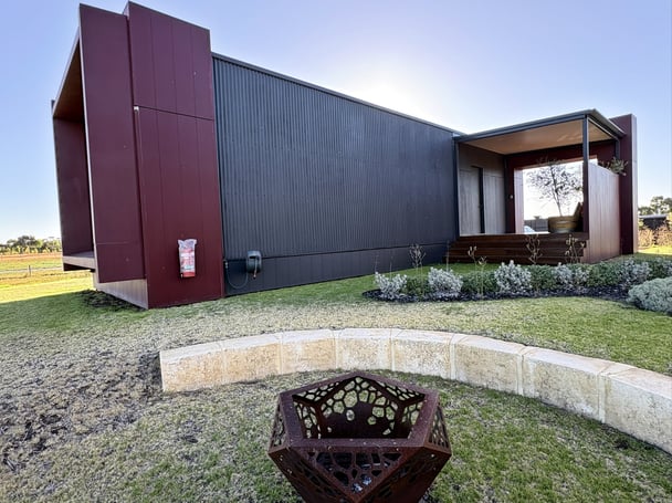 The outside of Samphire Chalets.