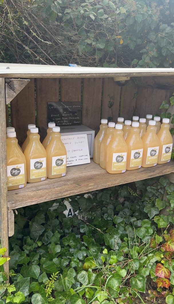 Fresh apple juice for sale at The Machinery Shed at Logan Brae Orchard Blue Mountains.