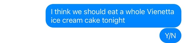 A text message discussing ice cream cake.