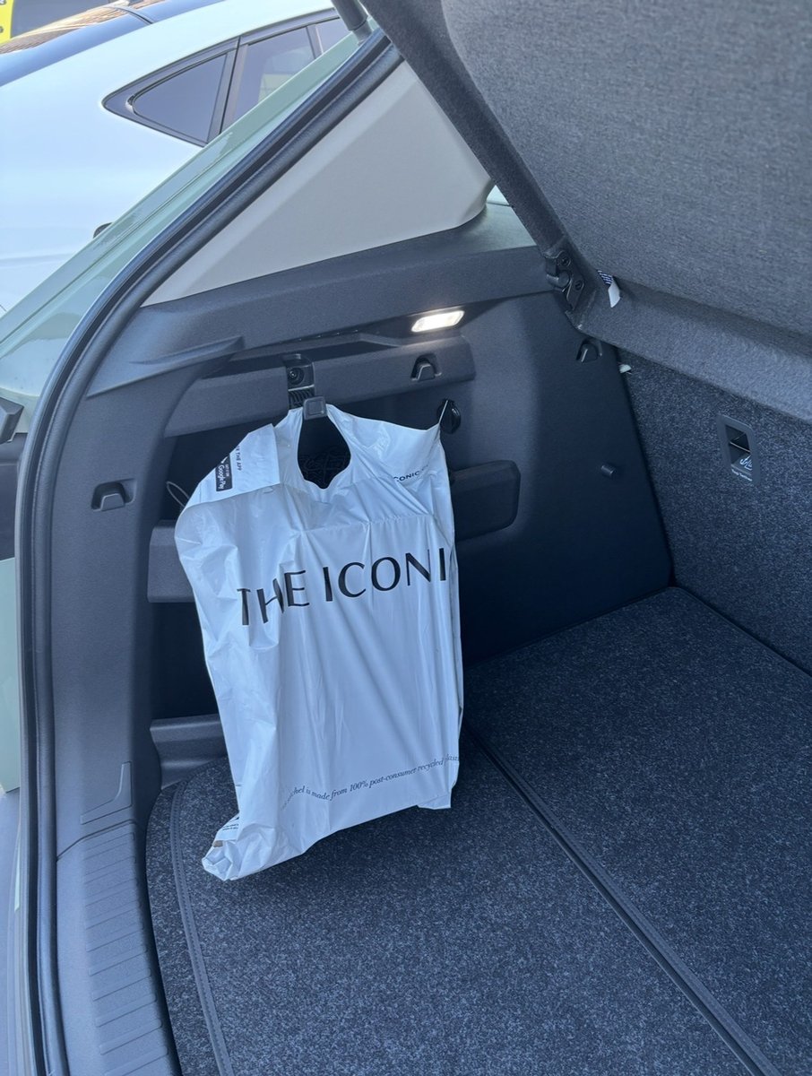 Laura's shopping safe in the back of the Škoda Elroq. Image Supplied. 
