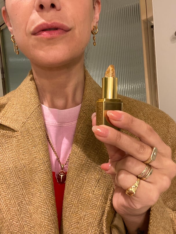 Author with an expensive lip tint.