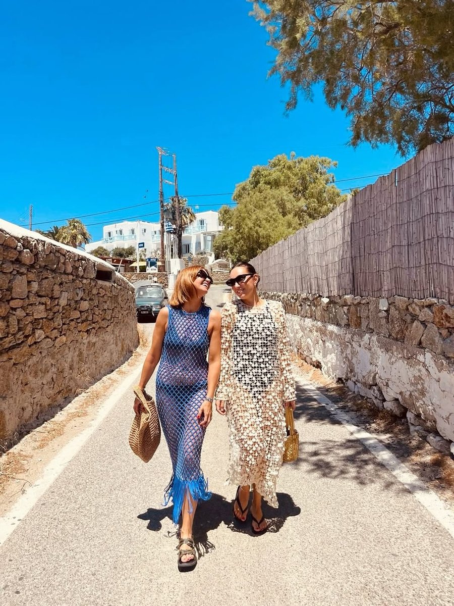 Zoe Foster Blake wears a textured dress in Greece