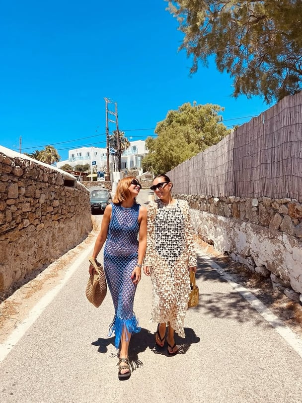 Zoe Foster Blake wears a textured dress in Greece