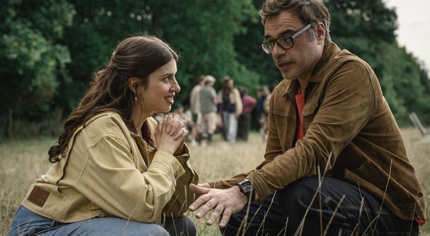 Izzy (Yali Topol Margalith) and Steve (Jemaine Clement) and the age gap romance that everyone's talking about. Image: Disney+