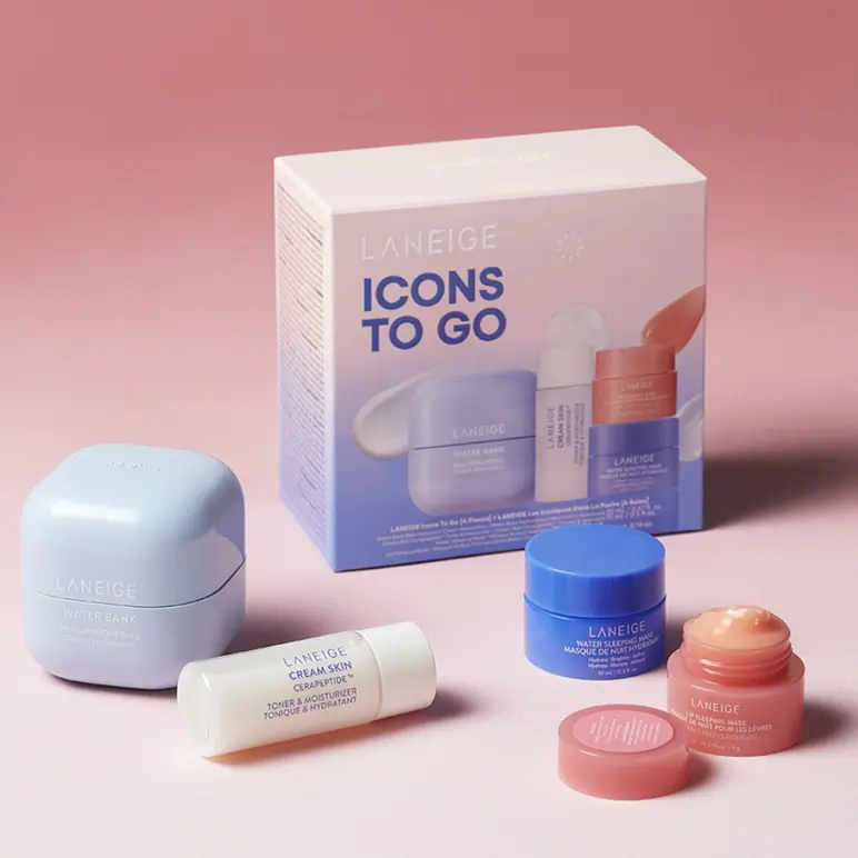 Laneige Icons To Go with four containers of products 