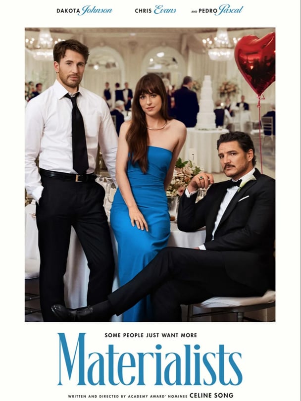 Chris Evans, Dakota Johnson and Pedro Pascal in Materialists.