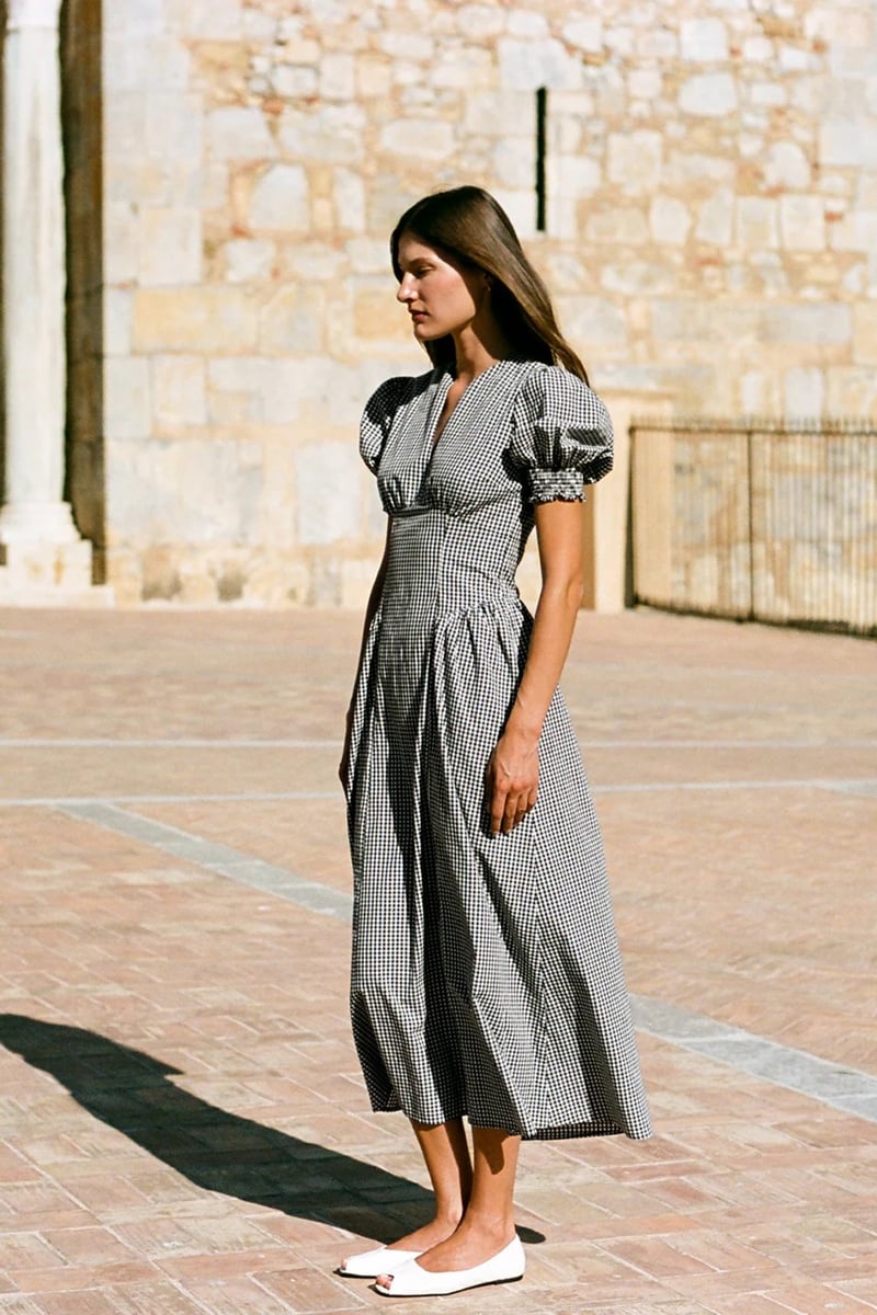 v neckline with puff sleeve dress from Steele