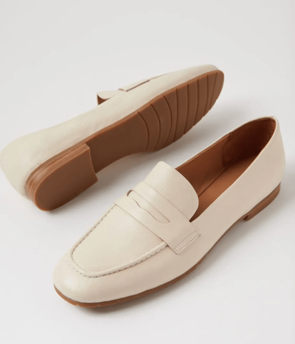 preppy office wear classic cream leather loafers