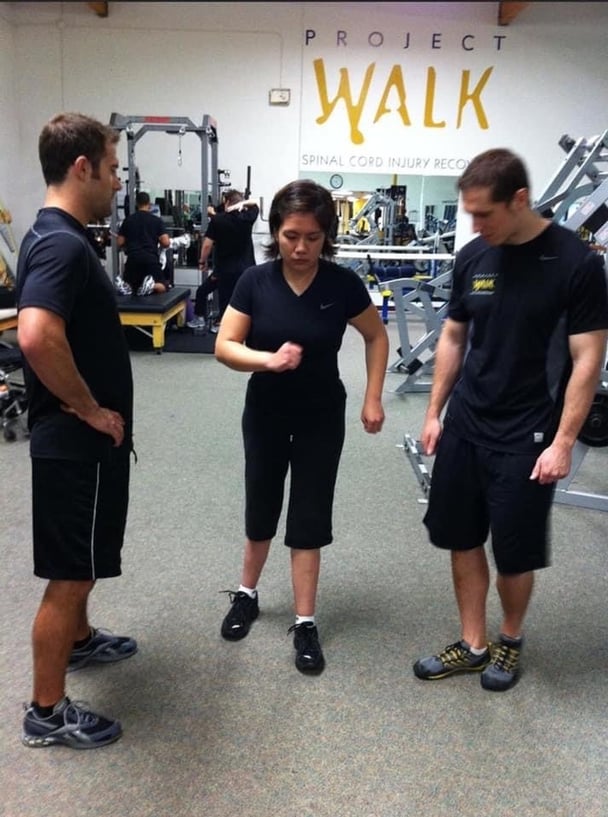 Dr Olivia Ong re-learning how to walk after her accident.