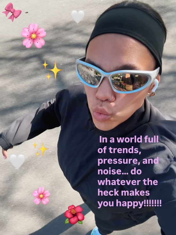 Influencer Allira Potter takes a selfie while she's running.
