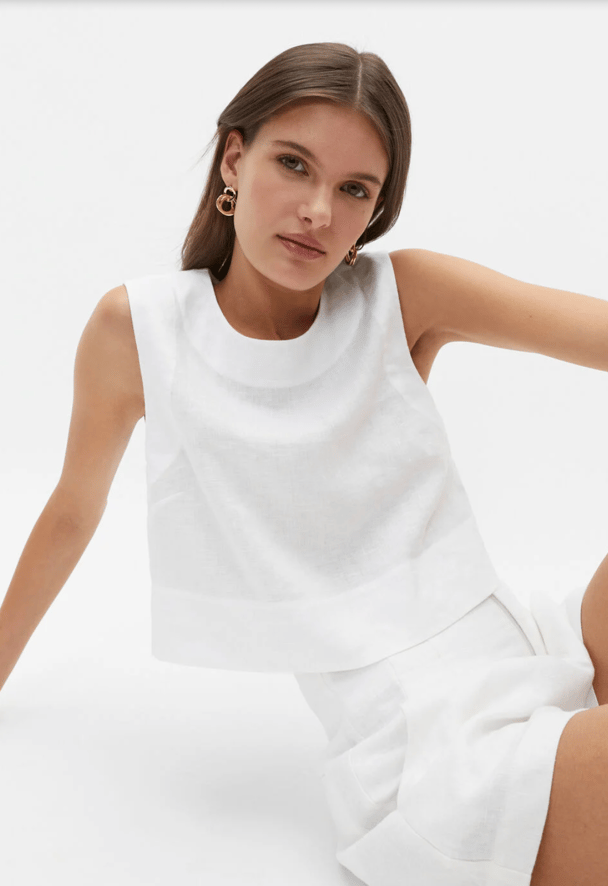 A white linen structured top by Seed Heritage.