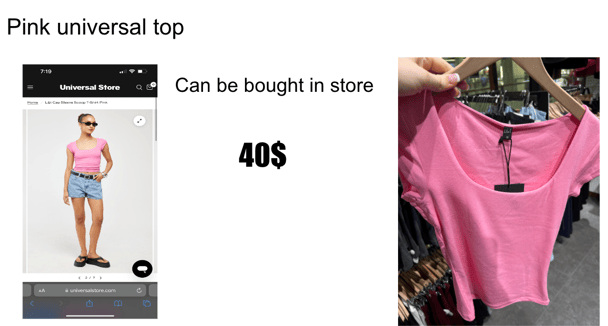 Christmas Wishlists presentation, universal store pink top.