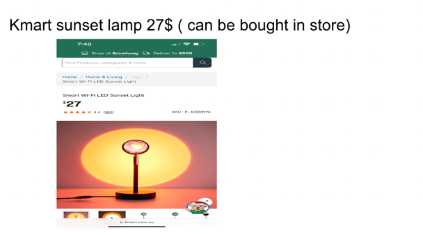 Christmas Wishlists presentation, kmart sunset lamp.