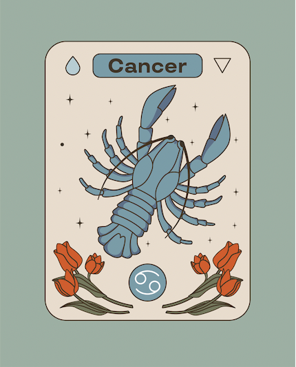 Tarot style illutsration of Cancer, the fourth sign of the zodiac.