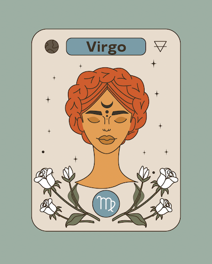 Tarot style illutsration of Virgo, the sixth sign of the zodiac.