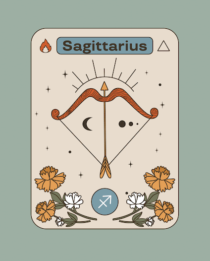 Tarot style illutsration of Sagittarius, the ninth sign of the zodiac.