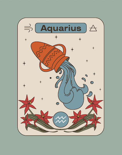 Tarot style illutsration of Aquarius, the 11th sign of the zodiac.