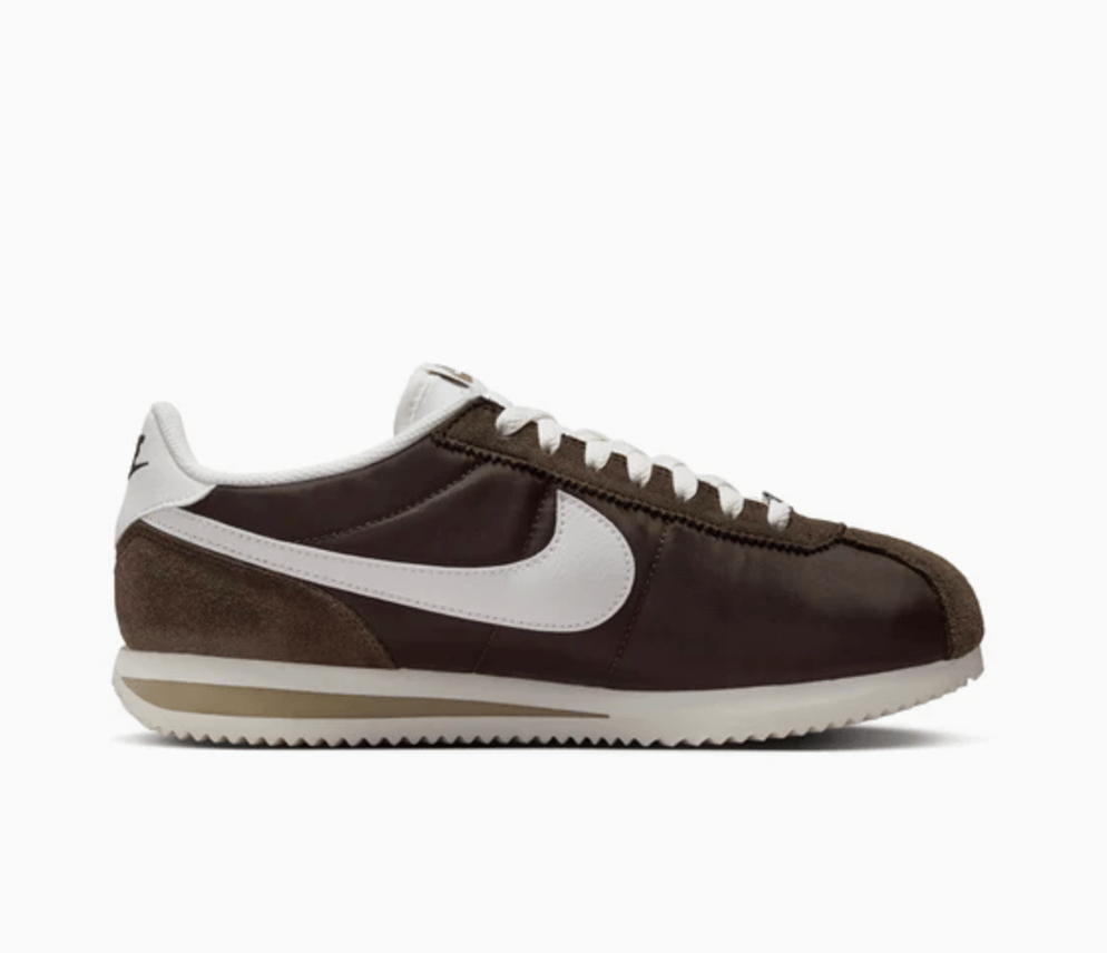 The Nike Cortez sneaker pictured in the shade Baroque Brown.