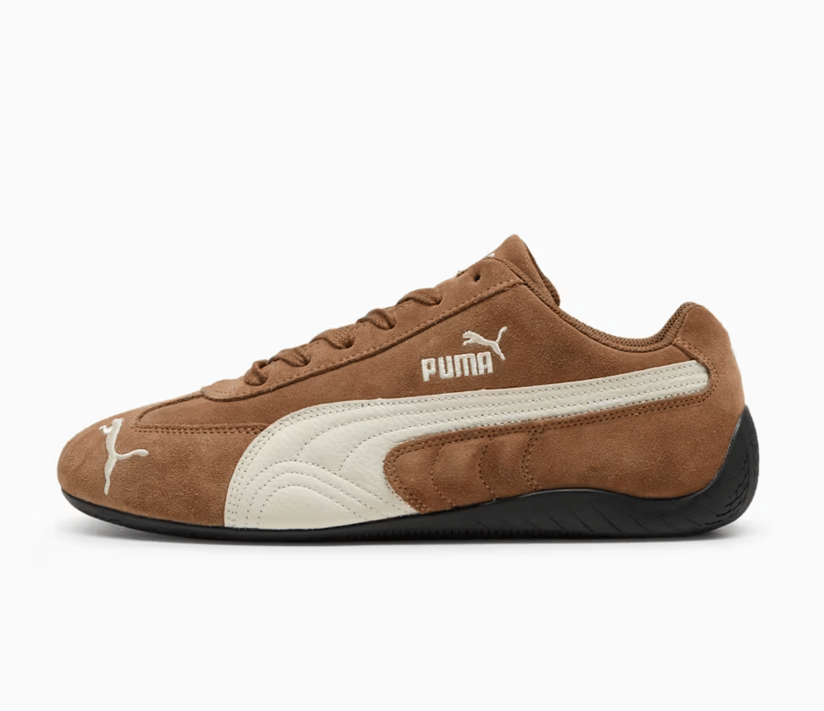 Puma Speedcat sneakers pictured in brown suede.