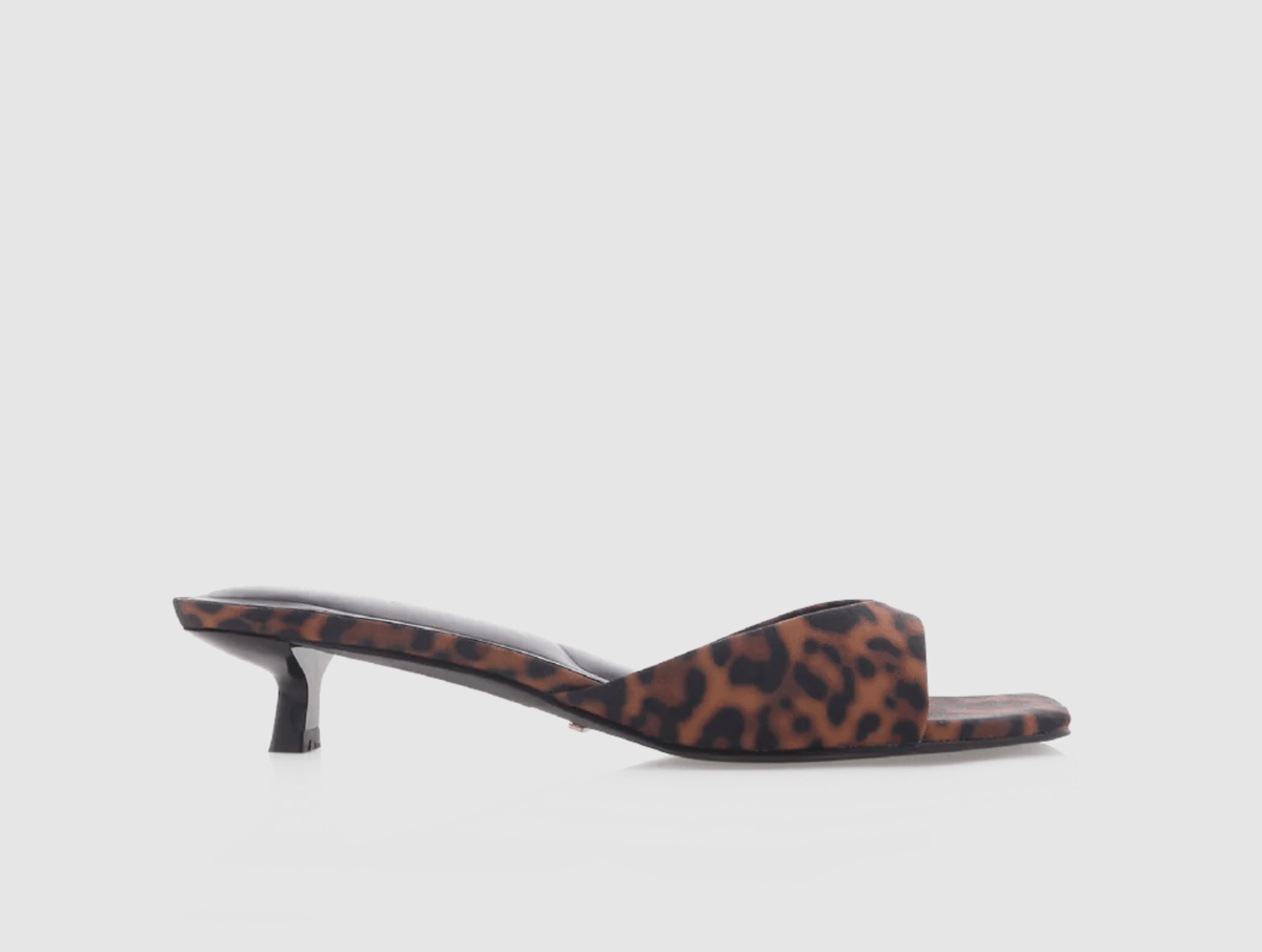 A leopard print kitten heel.