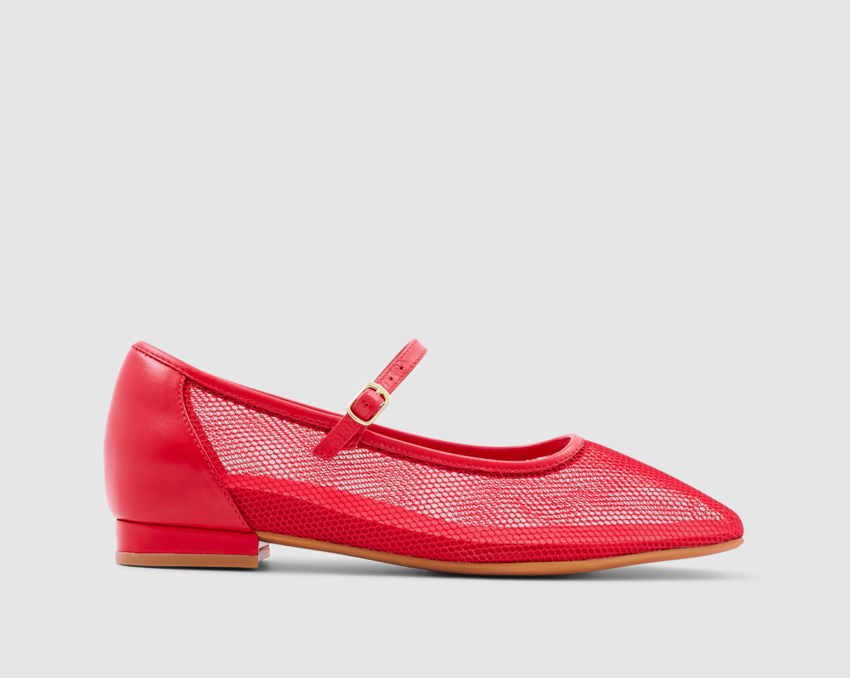 A red pointed flat with mesh detail.