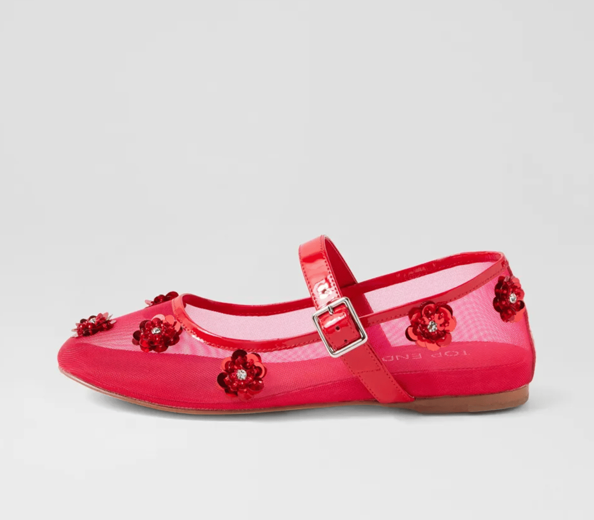 Red embellished mesh ballet flats